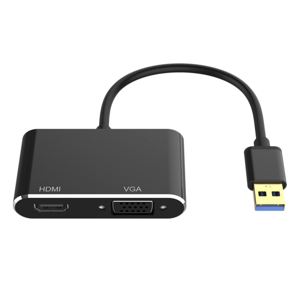 2-in-1 USB 3.0 to VGA HDMI HD 1080P Converter Adapter Cable Black