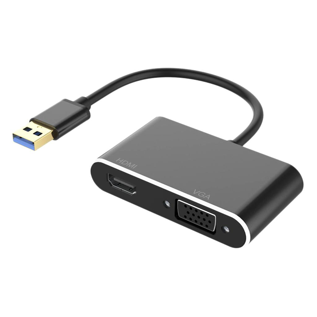 2-in-1 USB 3.0 to VGA HDMI HD 1080P Converter Adapter Cable Black