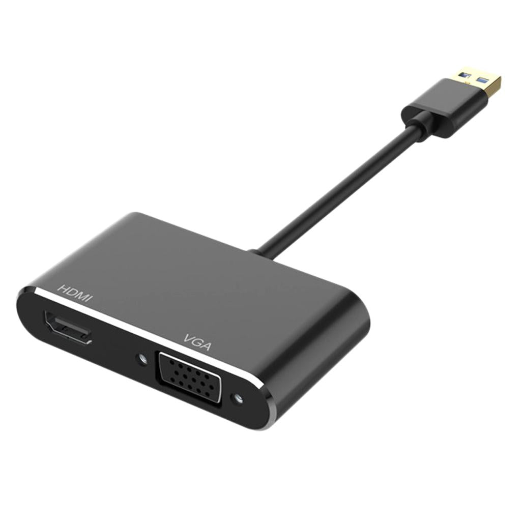 2-in-1 USB 3.0 to VGA HDMI HD 1080P Converter Adapter Cable Black
