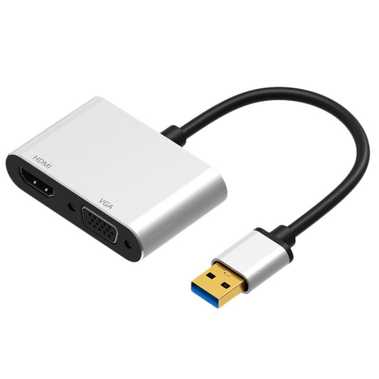 2-in-1 USB 3.0 to VGA HDMI HD 1080P Converter Adapter Cable Silver