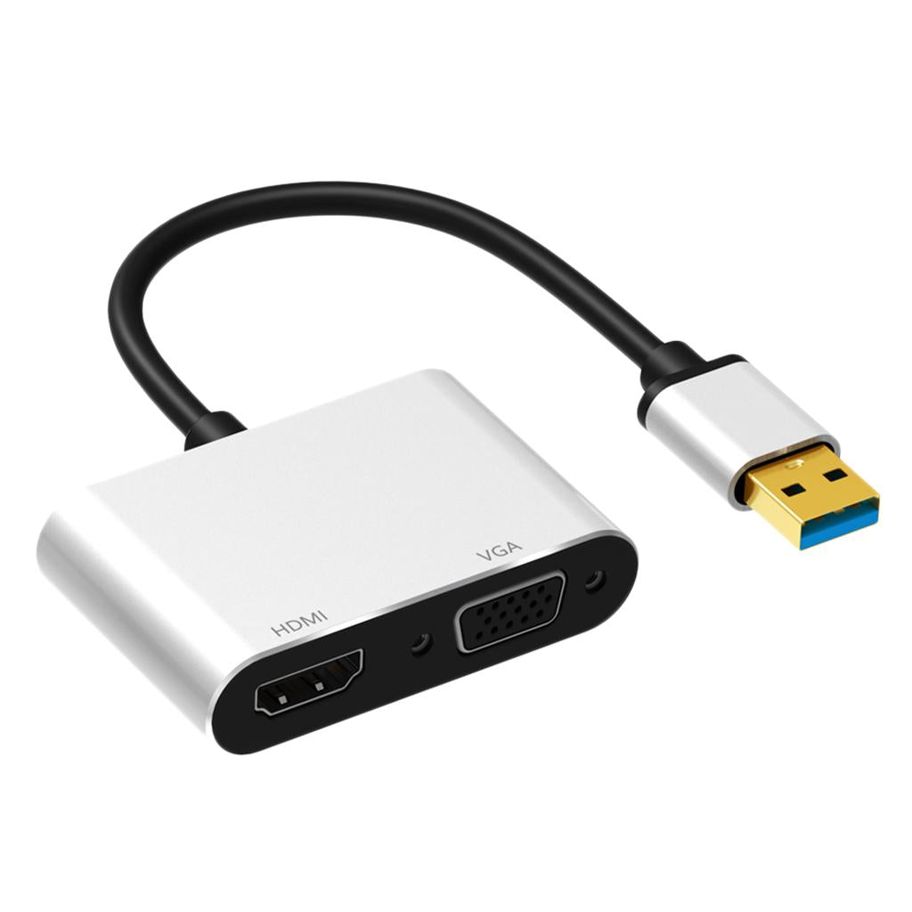 2-in-1 USB 3.0 to VGA HDMI HD 1080P Converter Adapter Cable Silver