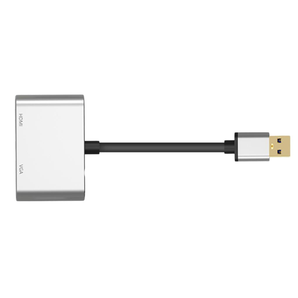 2-in-1 USB 3.0 to VGA HDMI HD 1080P Converter Adapter Cable Silver