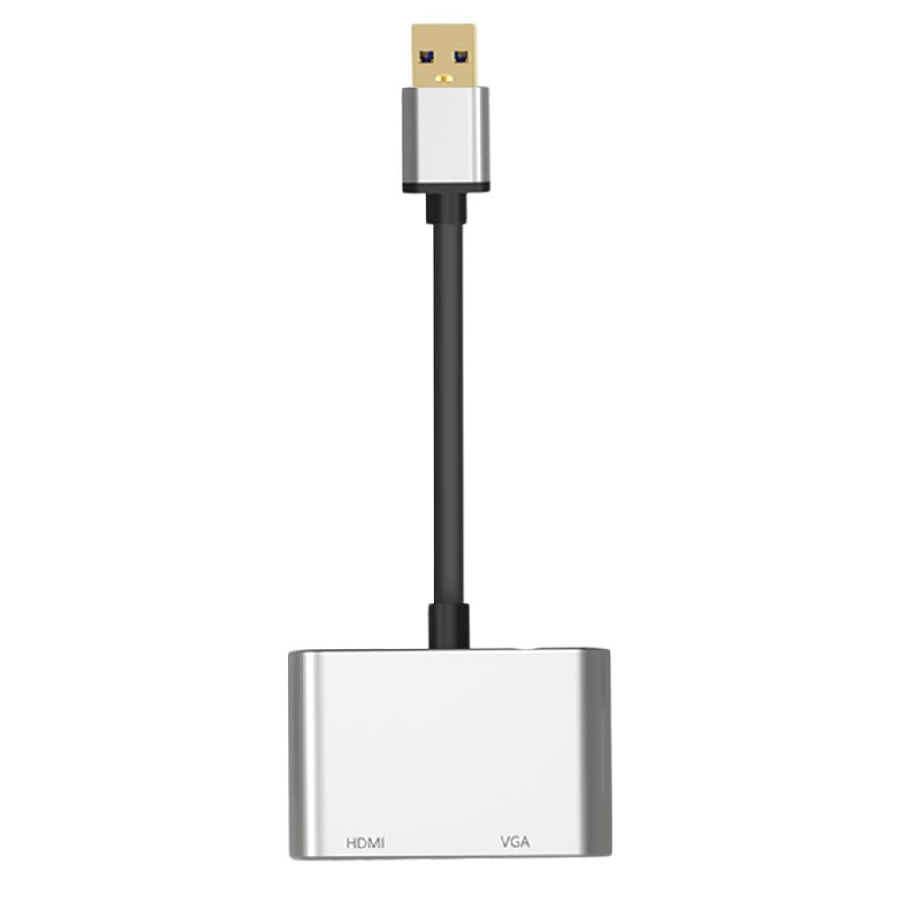 2-in-1 USB 3.0 to VGA HDMI HD 1080P Converter Adapter Cable Silver