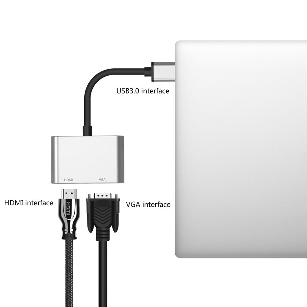 2-in-1 USB 3.0 to VGA HDMI HD 1080P Converter Adapter Cable Silver