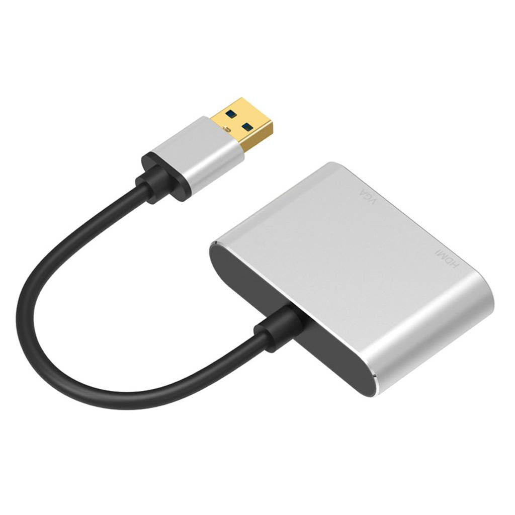 2-in-1 USB 3.0 to VGA HDMI HD 1080P Converter Adapter Cable Silver