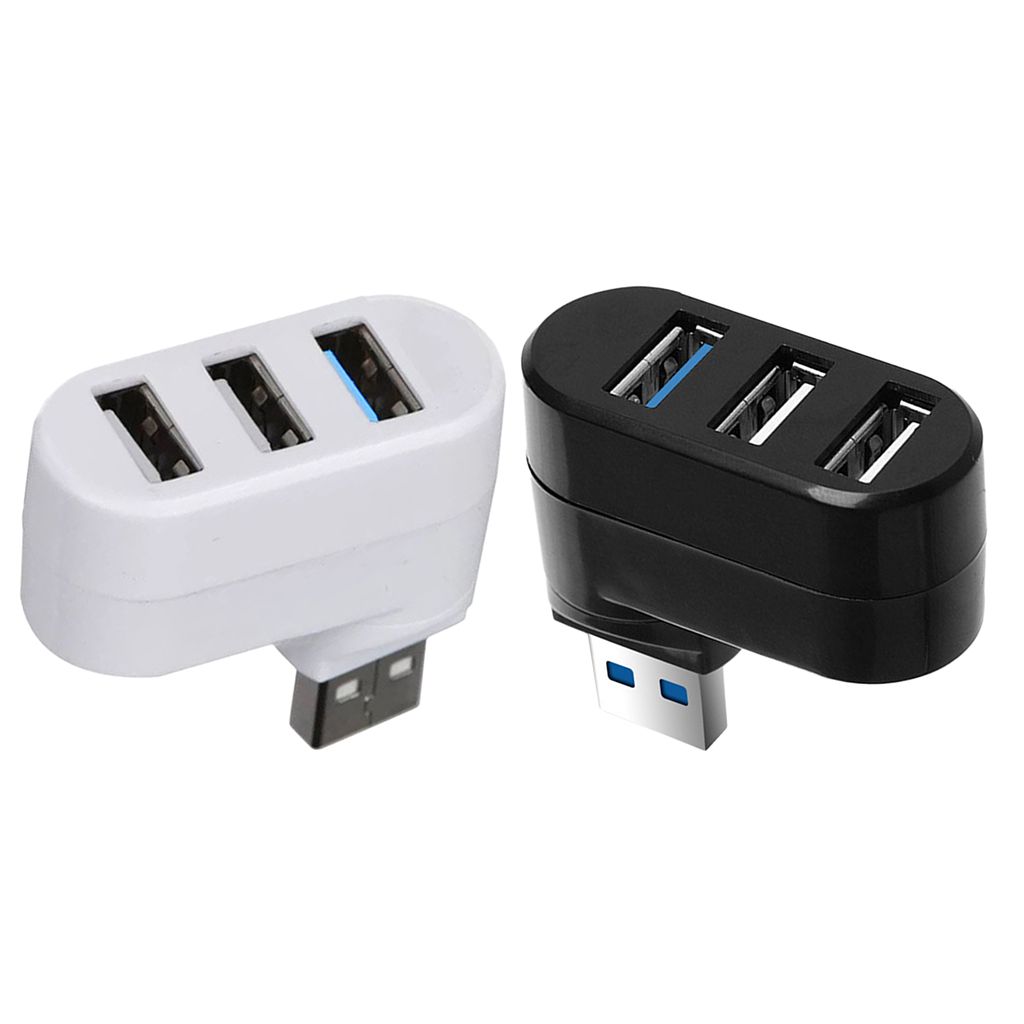 180 Degree Rotatable 3 Ports HUB USB 3.0 + 2 USB 2.0 Adapter Splitter Black