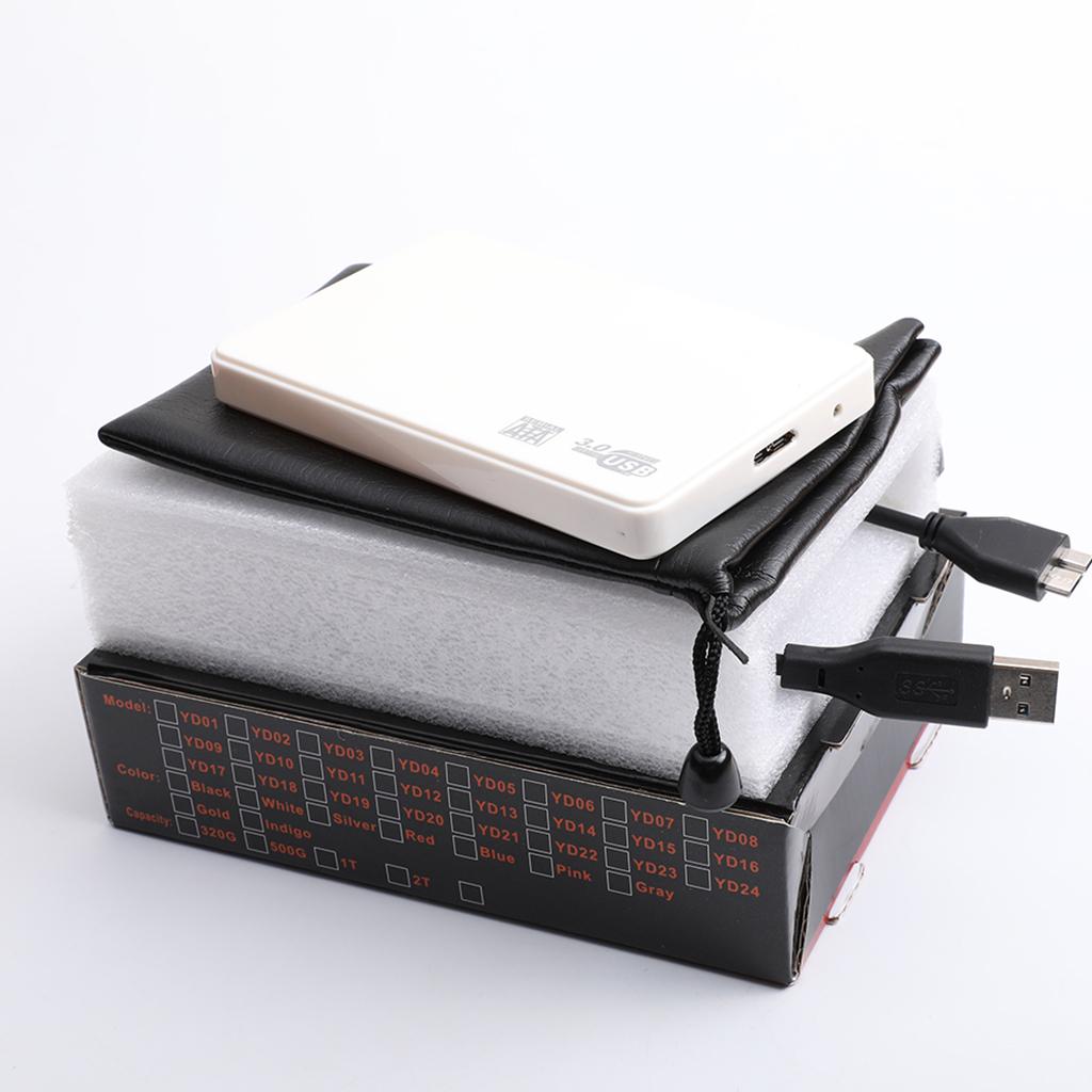 USB 3.0 Portable SATA External Hard Drive Mobile Disk Enclosure White 500G