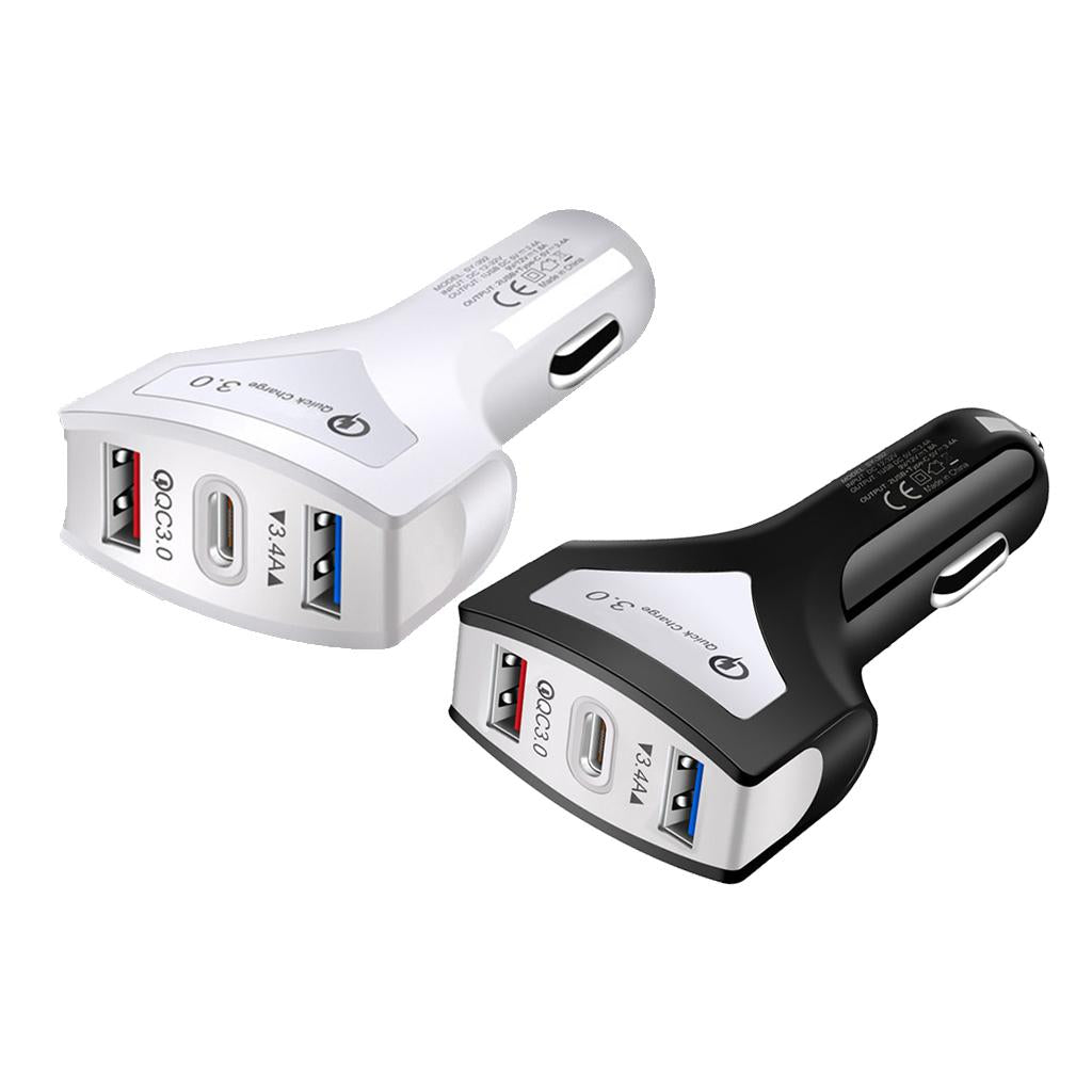 QC3.0 Universal Dual Port LED USB Smart Car Quick Charge Adapter Black