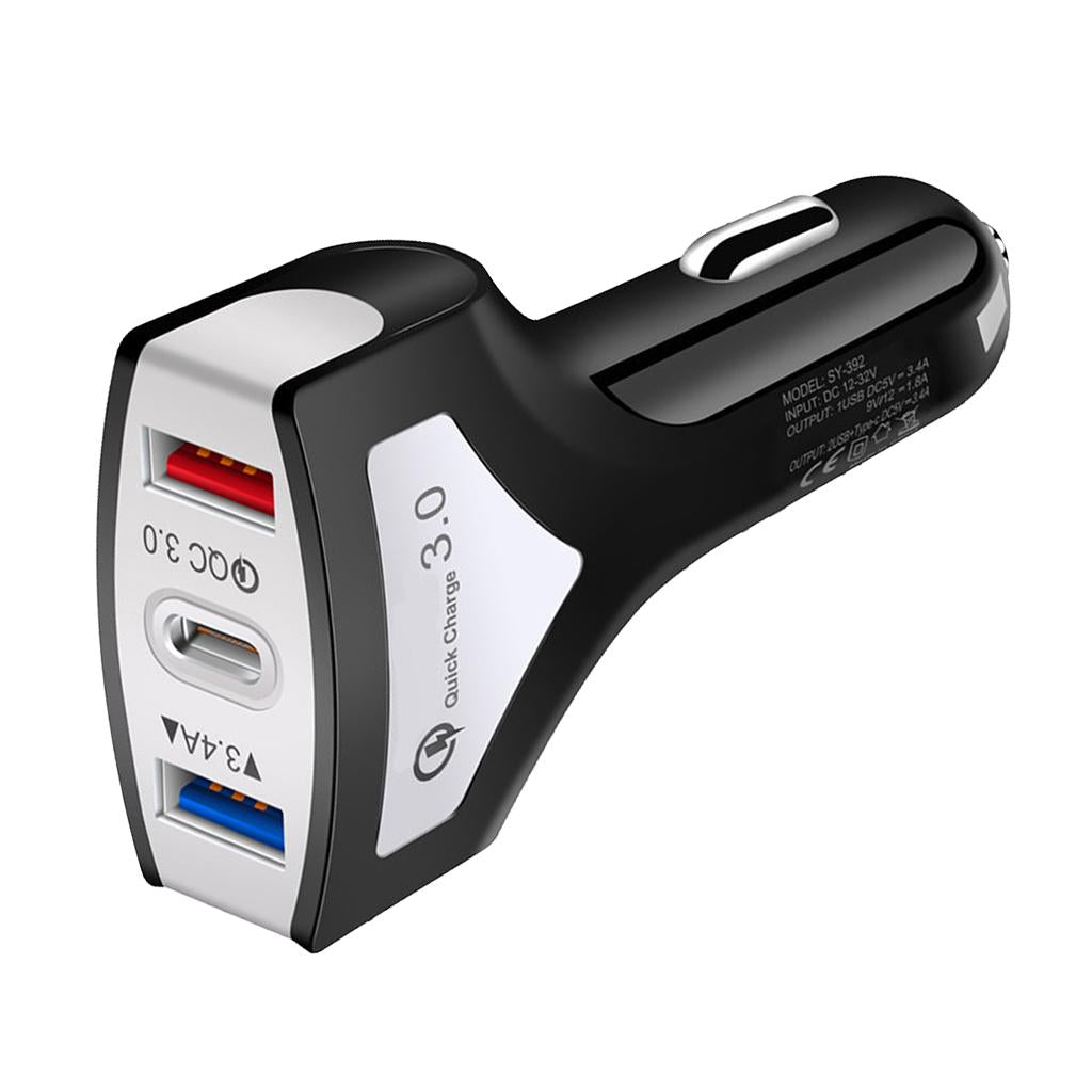QC3.0 Universal Dual Port LED USB Smart Car Quick Charge Adapter Black