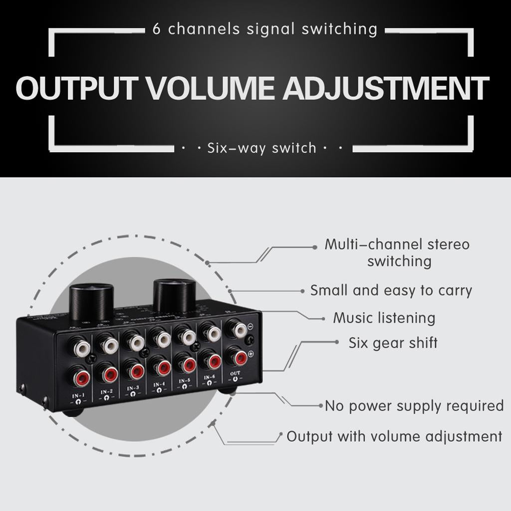 6 Input 1 Output Audio Signal Source Selection Selector Switcher Splitter