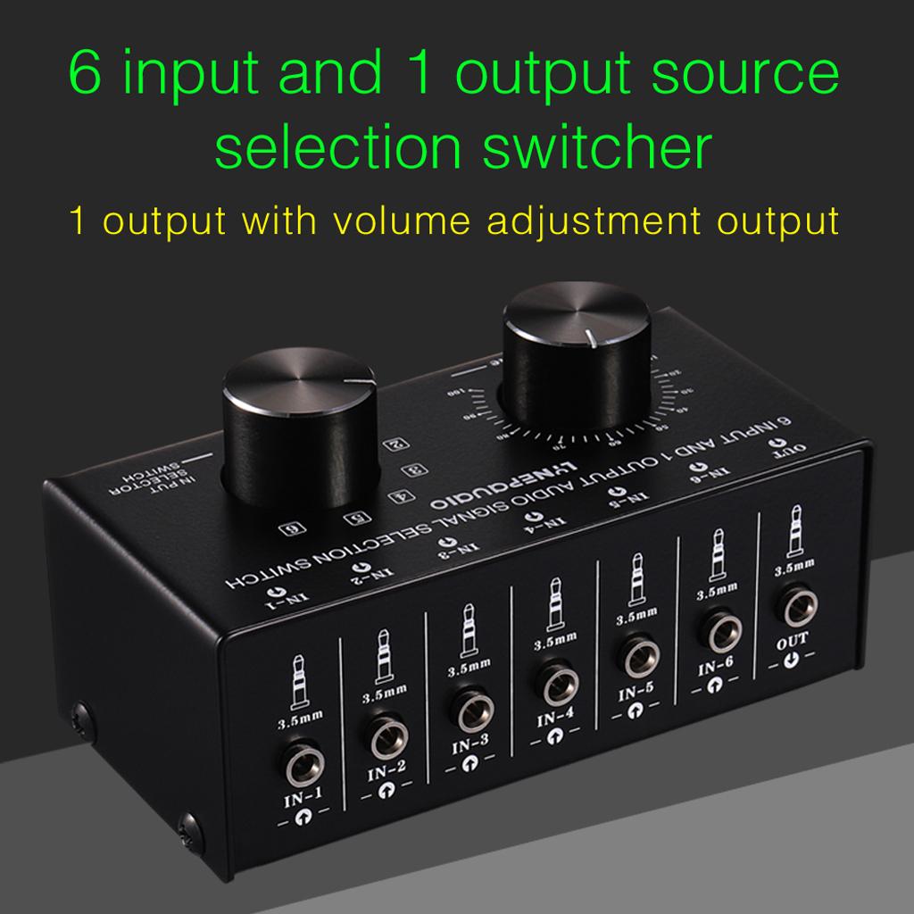 6 Input 1 Output Audio Signal Selection Switcher Volume Control 3.5mm