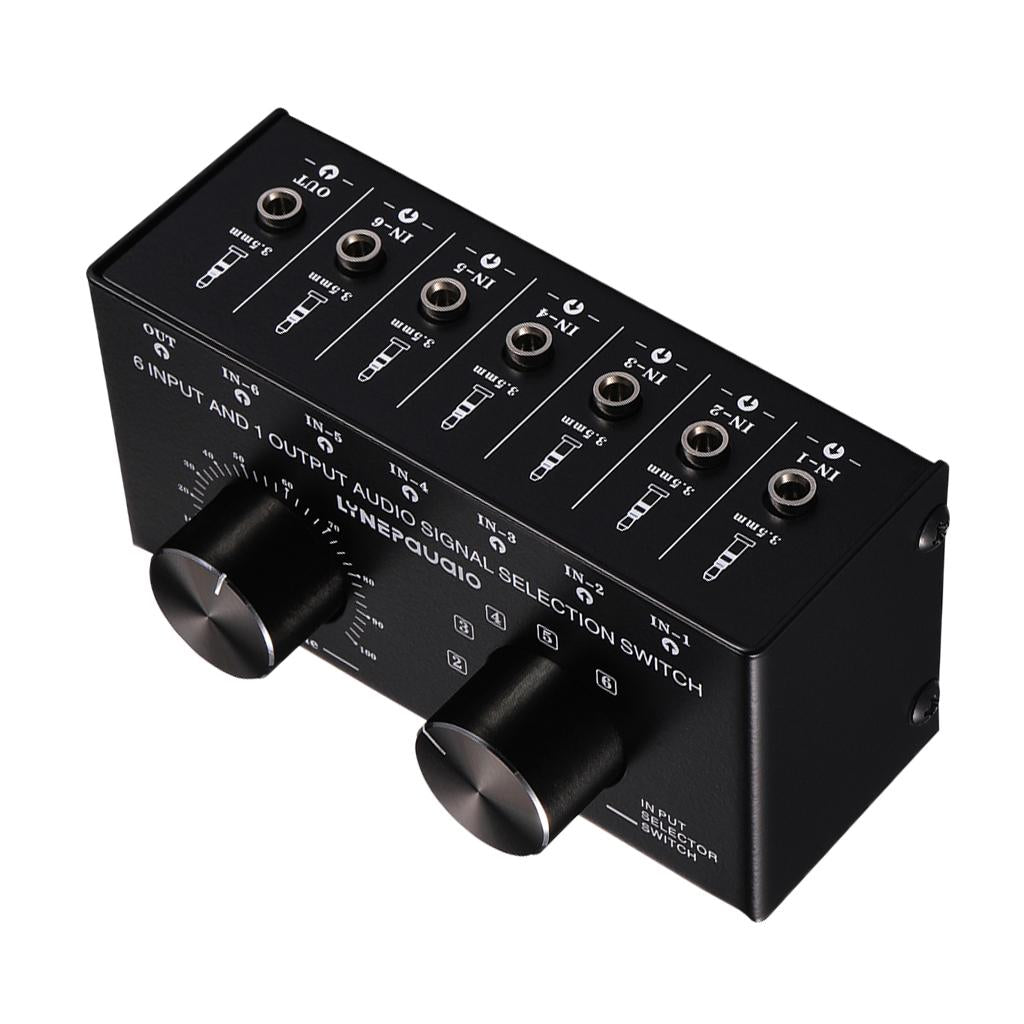 6 Input 1 Output Audio Signal Selection Switcher Volume Control 3.5mm