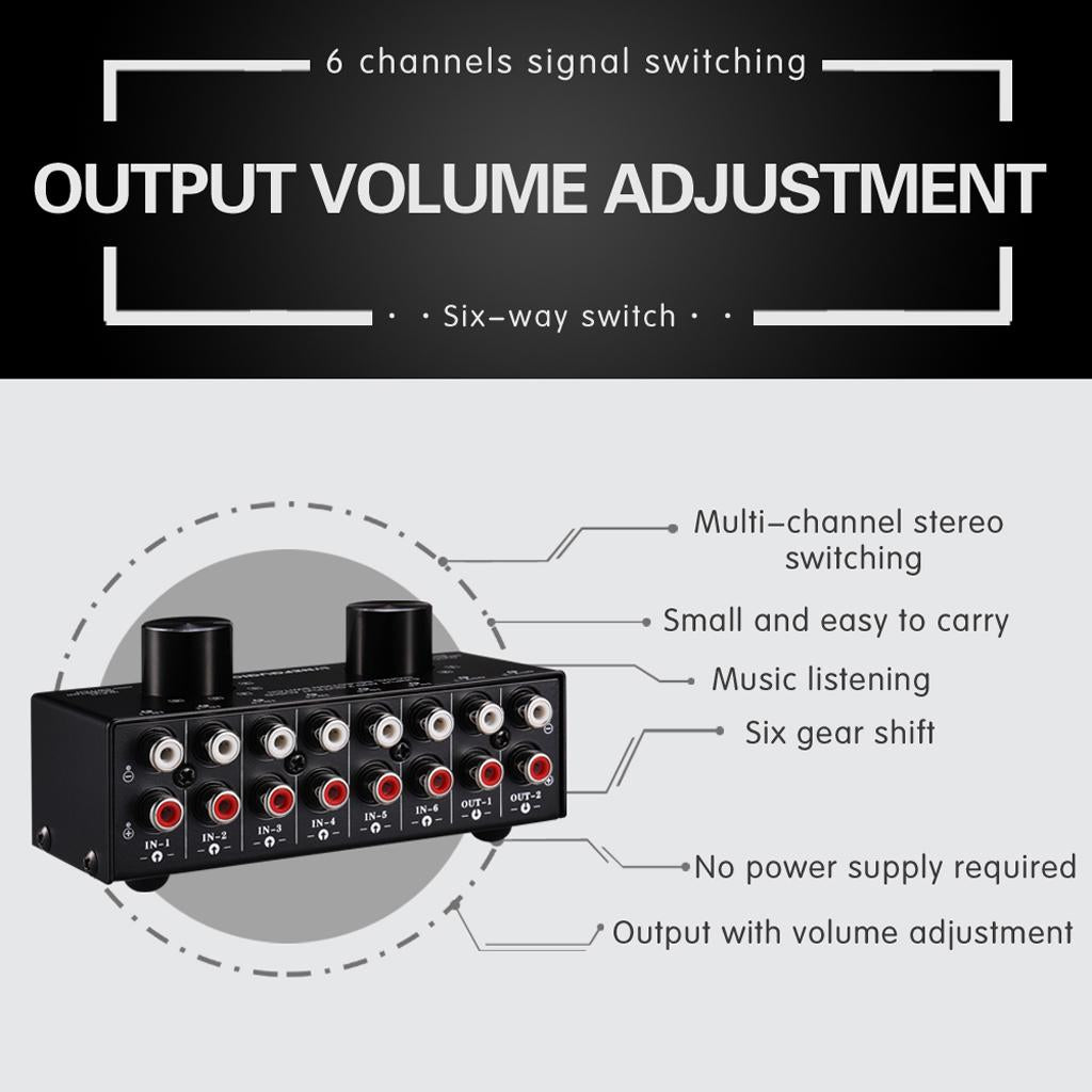 6 Input 2 Output Stereo Audio Signal Selection Speaker Switcher RCA Port