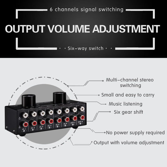 6 Input 2 Output Stereo Audio Signal Selection Speaker Switcher RCA Port