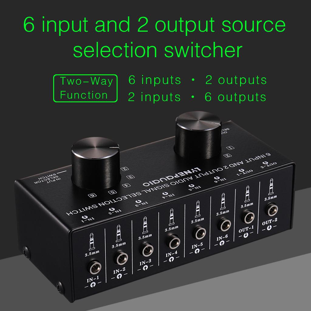 6 Input 2 Output Stereo Audio Signal Selection Speaker Switcher 3.5mm Port