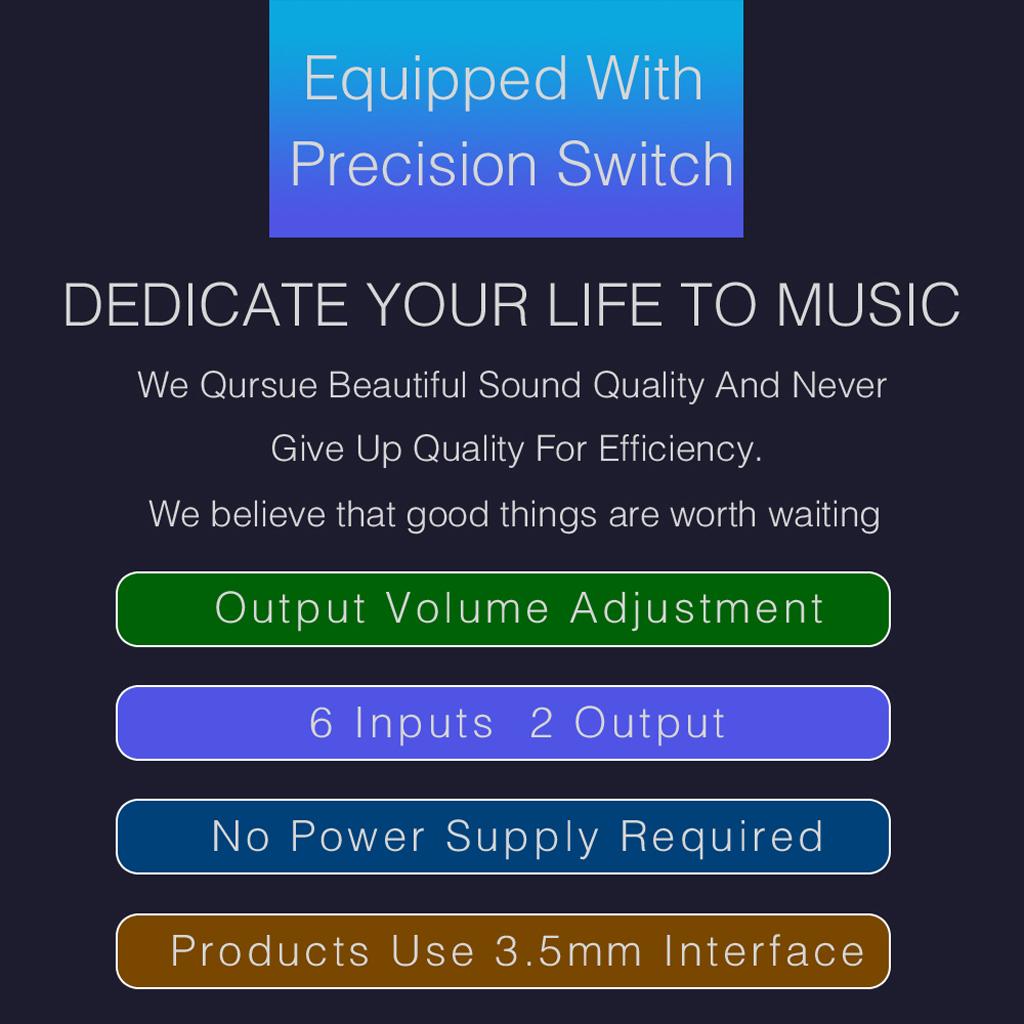 6 Input 2 Output Stereo Audio Signal Selection Speaker Switcher 3.5mm Port