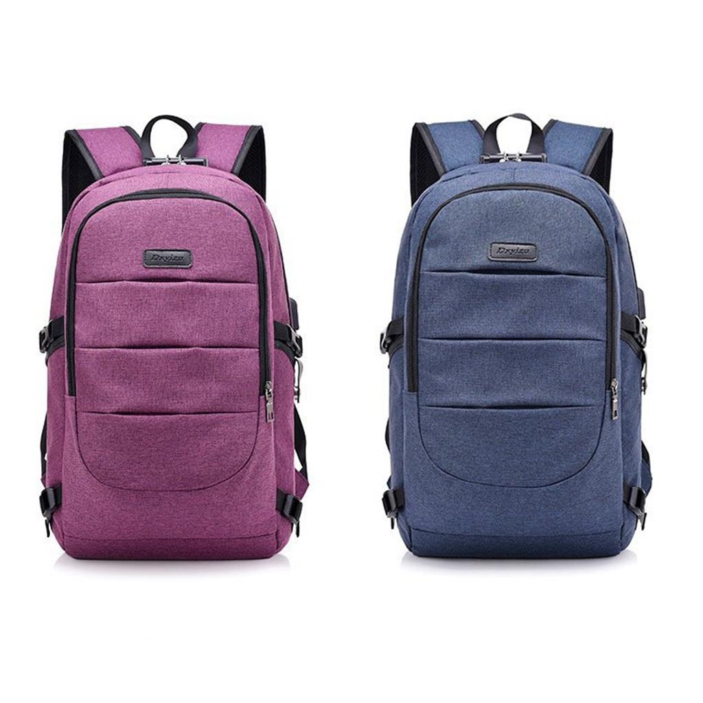 Anti-theft USB Charging Backpack Laptop Notebook Travel School Bag Purple