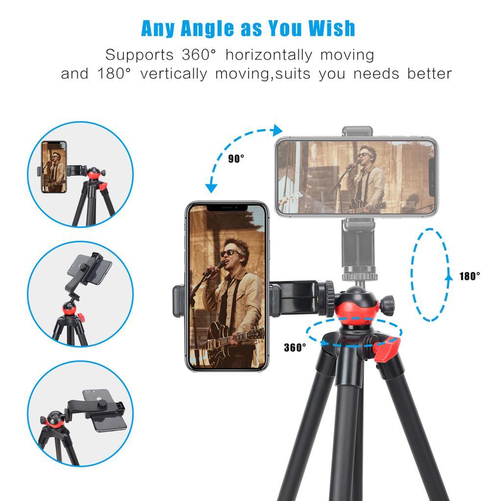 Cell Phone Tripod 54 inch Travel Tripod with Bluetooth Remote Cellphone