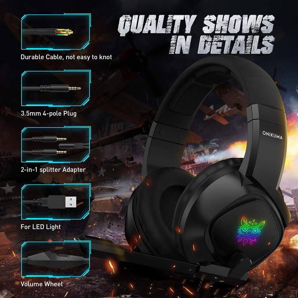 Gaming Headset Noise Canceling with 7 RGB LED Microphone for   / One PS4