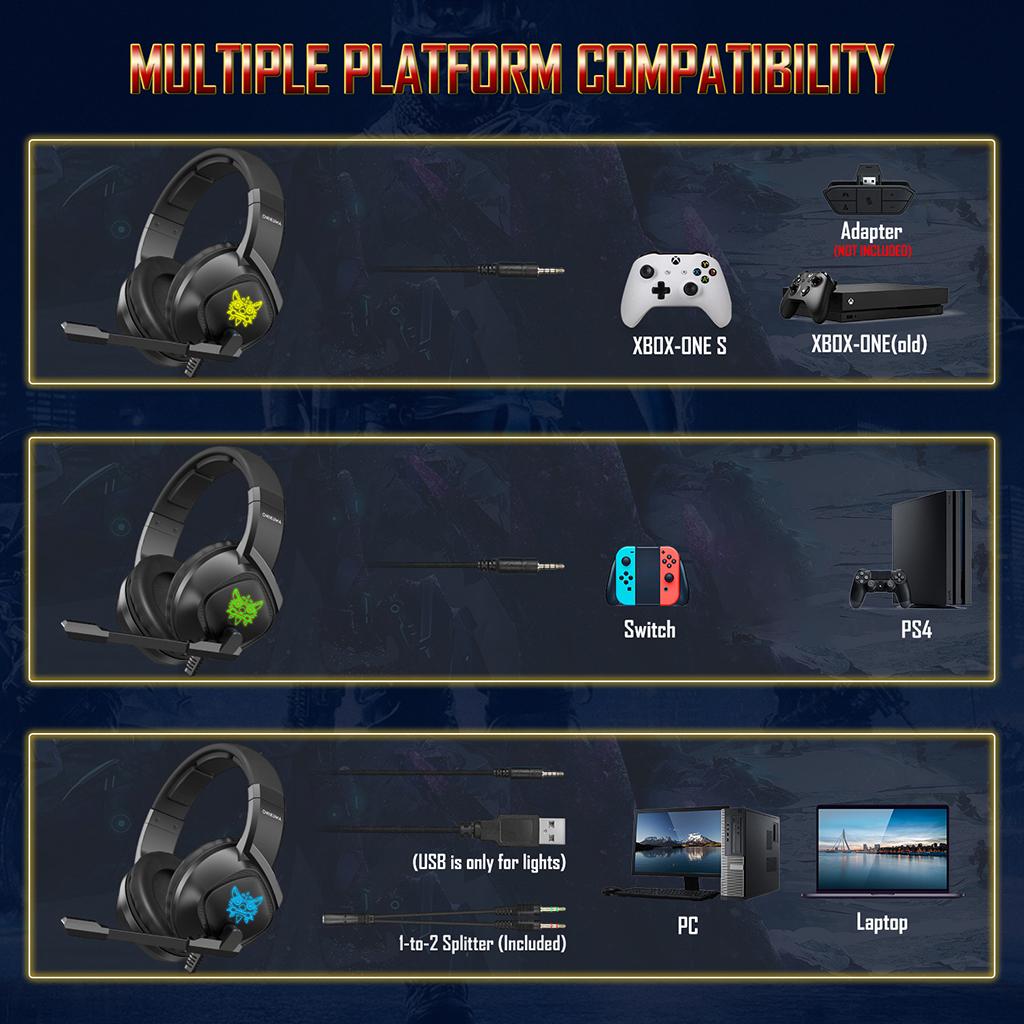 Gaming Headset Noise Canceling with 7 RGB LED Microphone for   / One PS4