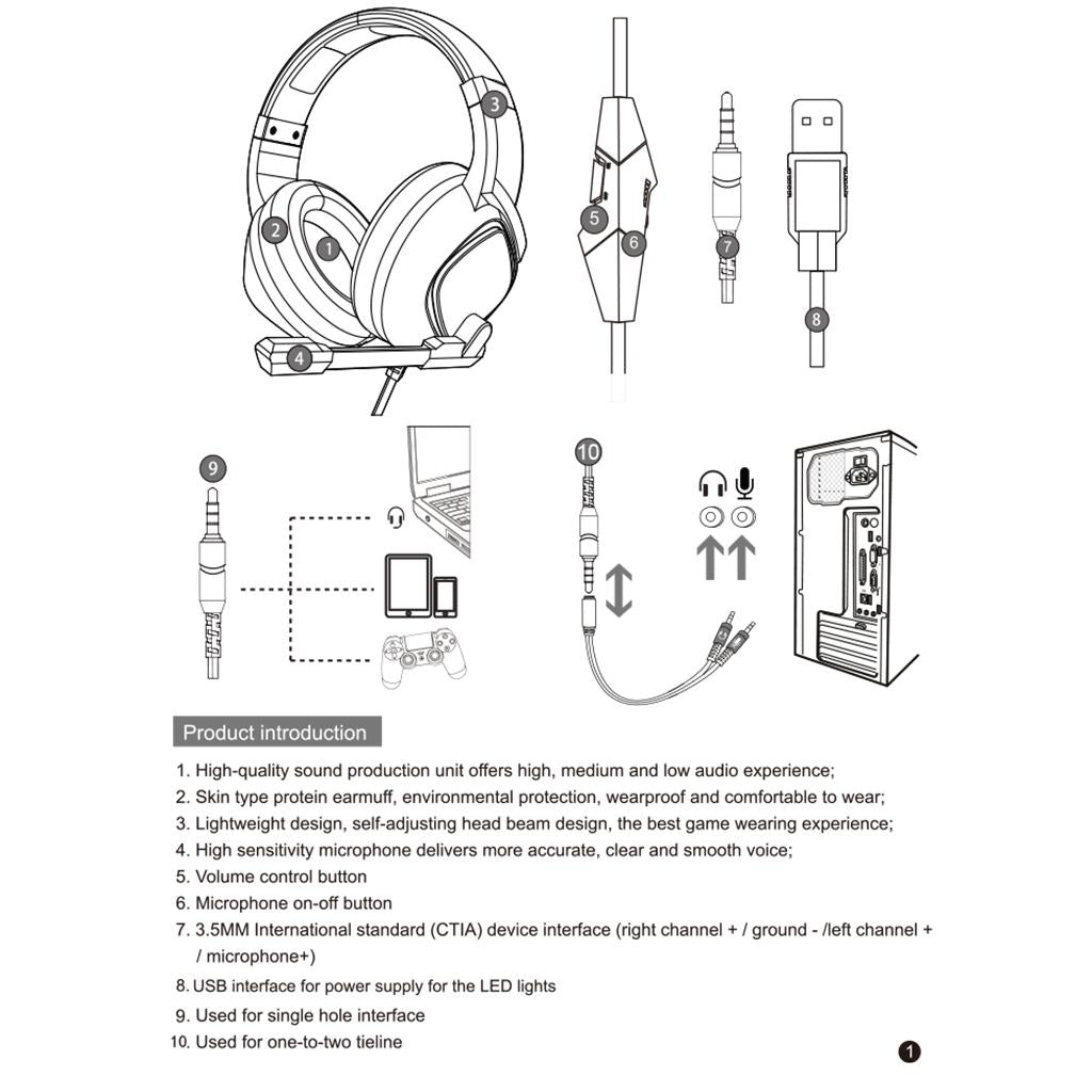 Gaming Headset Noise Canceling with 7 RGB LED Microphone for   / One PS4