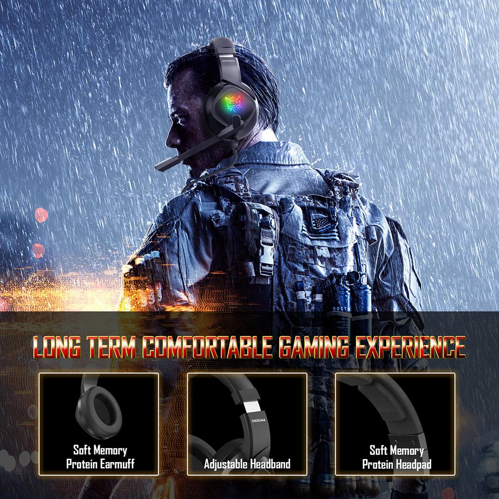 Gaming Headset Noise Canceling with 7 RGB LED Microphone for   / One PS4