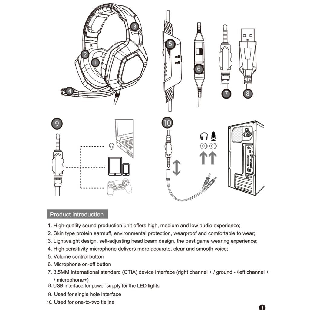 Gaming Headset Noise Canceling with 7 RGB LED Microphone for   / One PS4