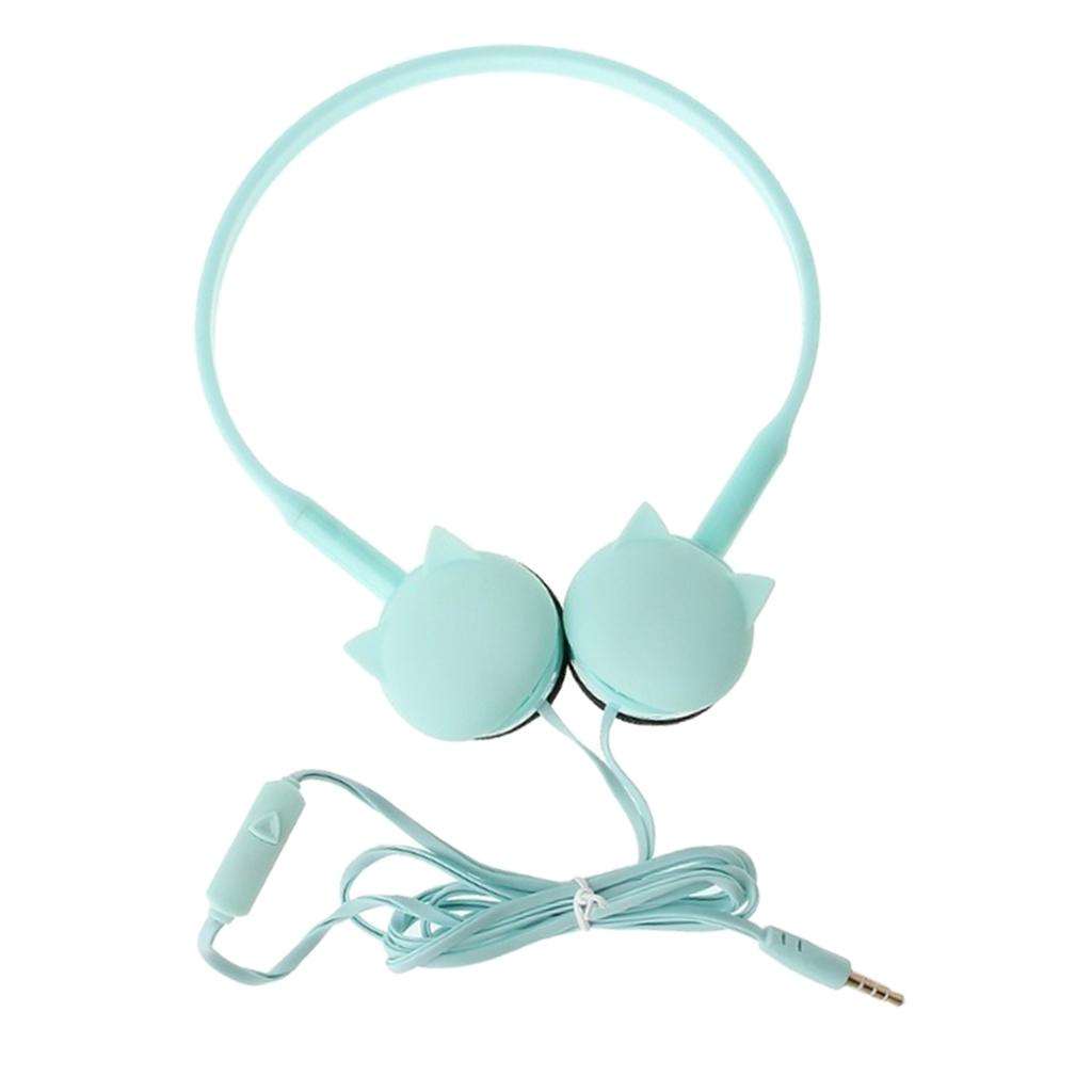 Cute Over-Ear Headsets Cat Face Shape Headphones 3.5mm Earphones Green