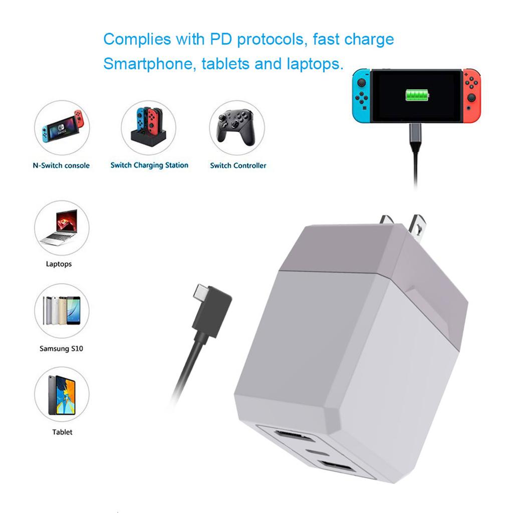 Travel US Plug AC Power Adapter HDMI USB3.0 USB-C Socket w/ Type-c Cable