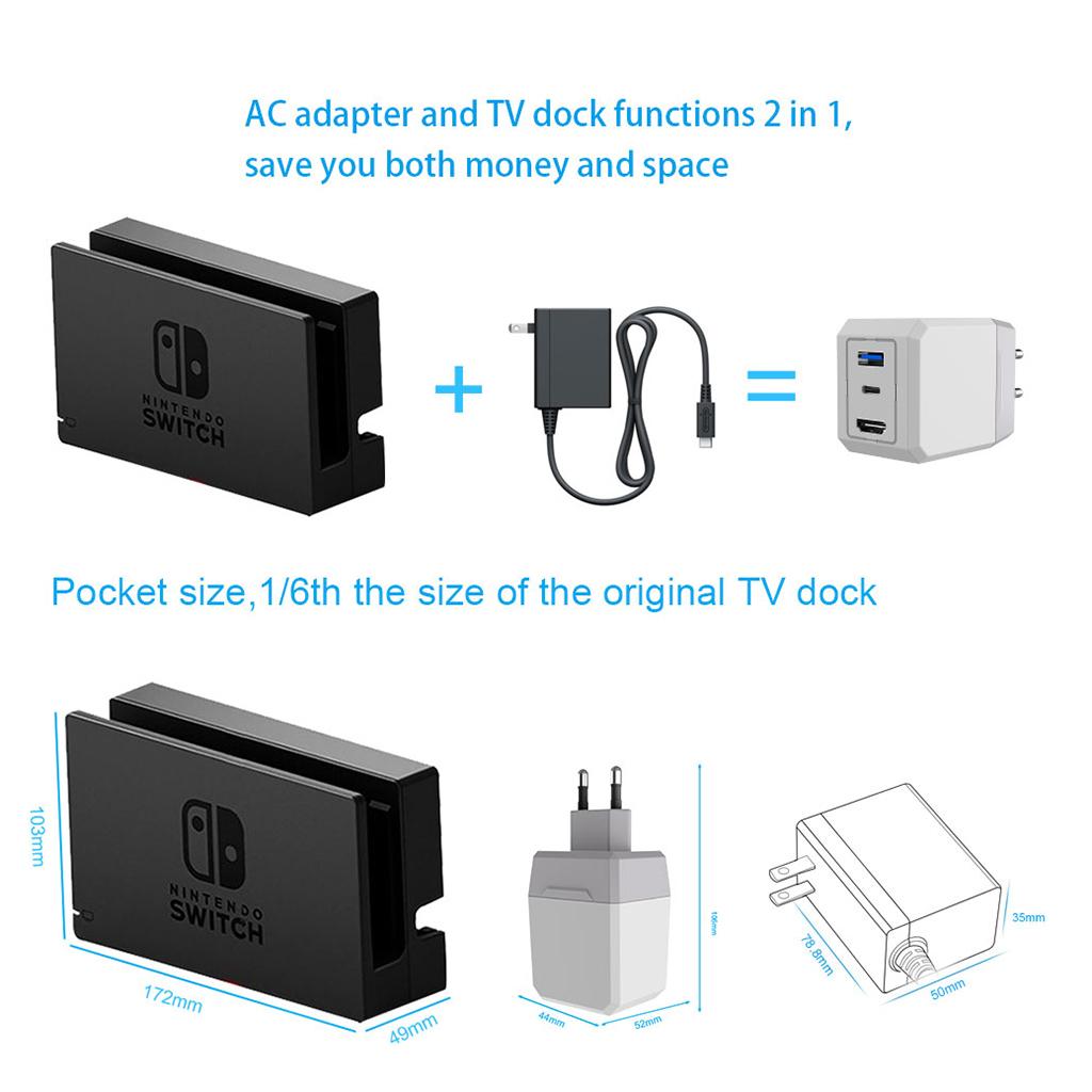 Electrical EU Plug AC Power Adapter HDMI USB 3.0 USB-C for Nintendo Switch