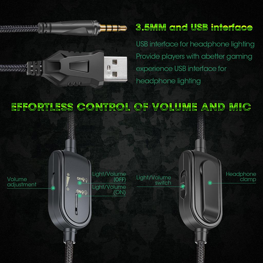 Over Ears Gaming Camouflage Headset Headphones Earphone For PS4 PC Xbox One Green