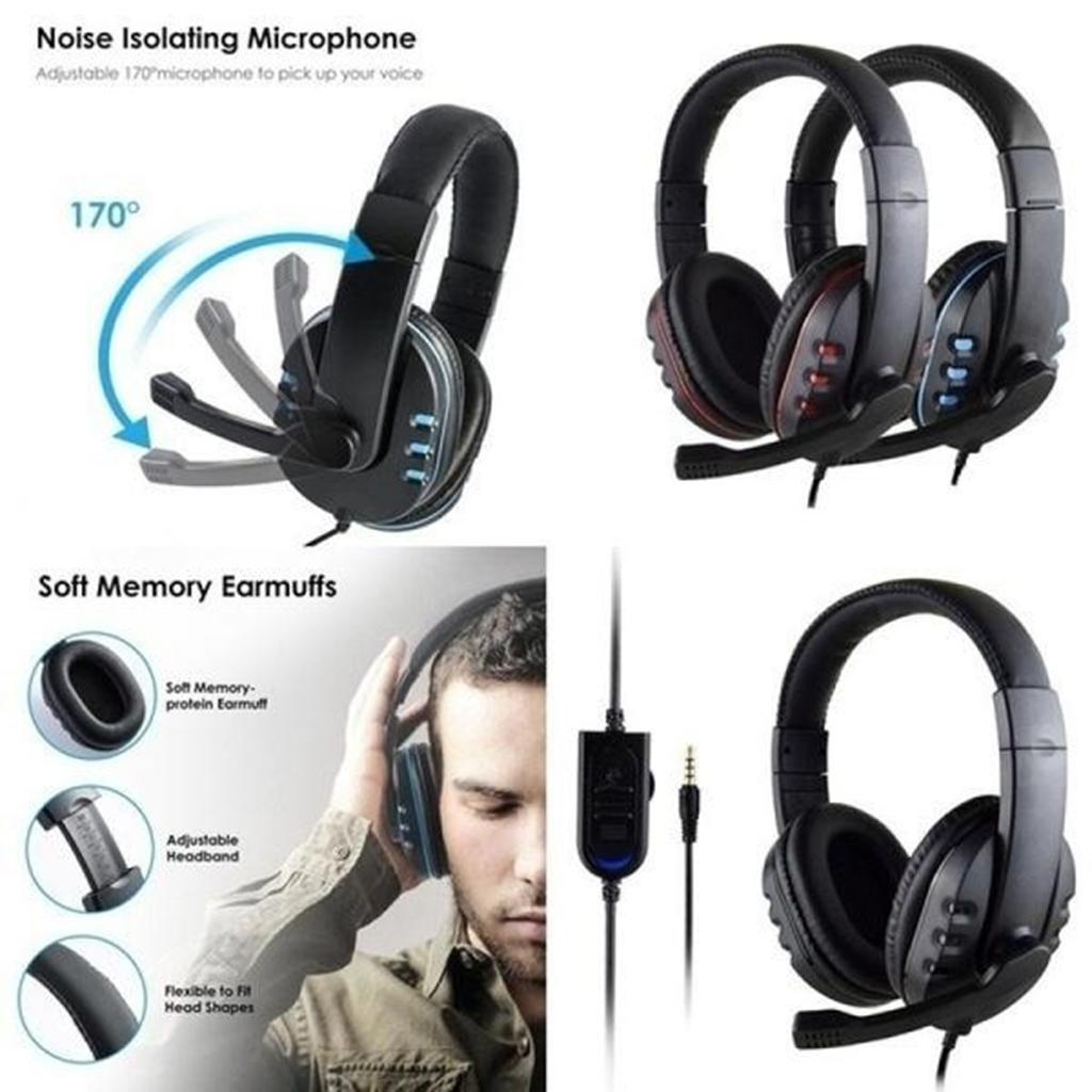 Wired 3.5mm Jack Stereo Headset Headphone Adjustable Microphone Speaker Blue