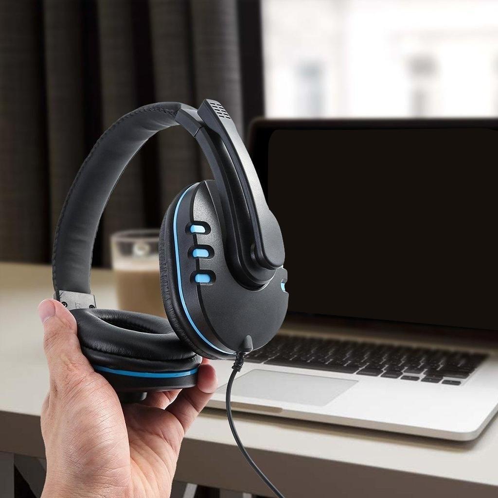 Wired 3.5mm Jack Stereo Headset Headphone Adjustable Microphone Speaker Blue
