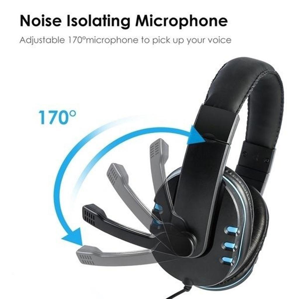 Wired 3.5mm Jack Stereo Headset Headphone Adjustable Microphone Speaker Blue
