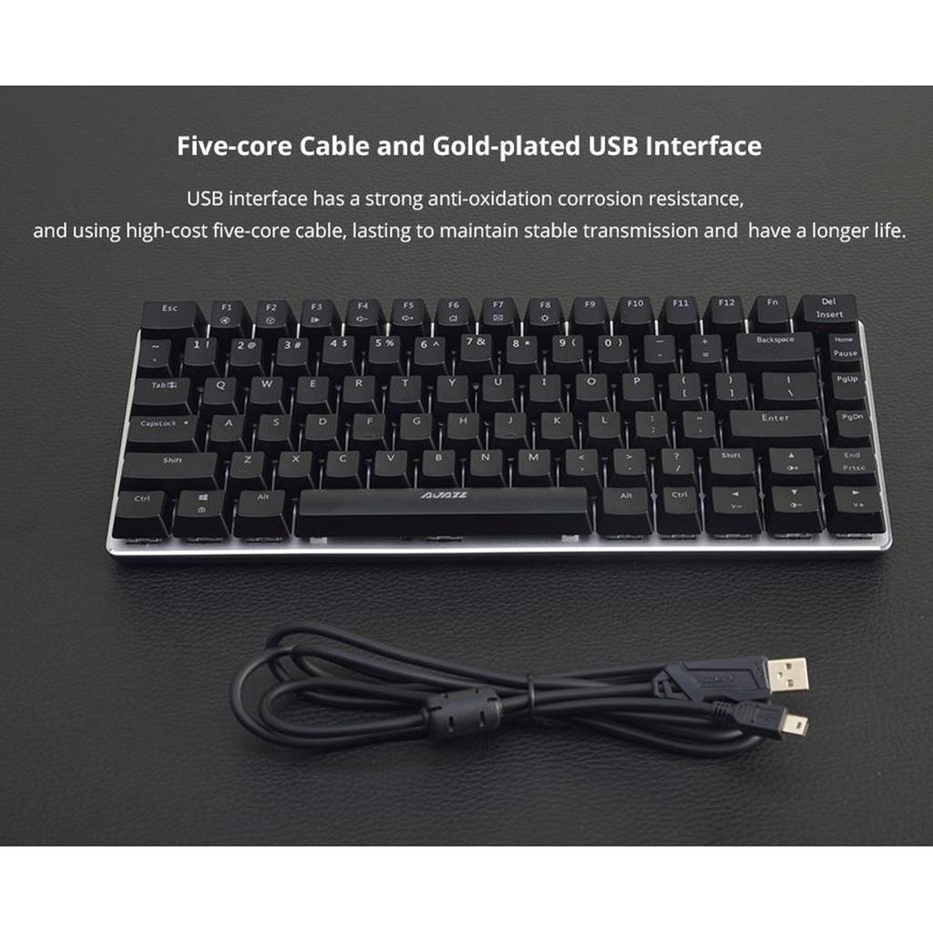 AJAZZ Mechanical Keyboard Portable 82 Keys Black Switches-Black-RGB Alloy