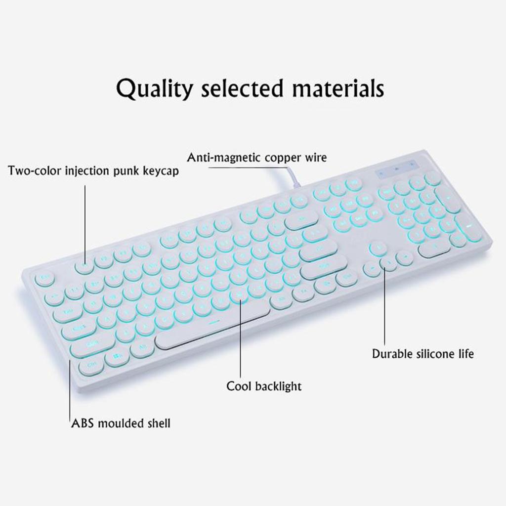 Ajazz AK325 Gaming Keyboard Backlit Wired Retro Keyboard 104 Keys White