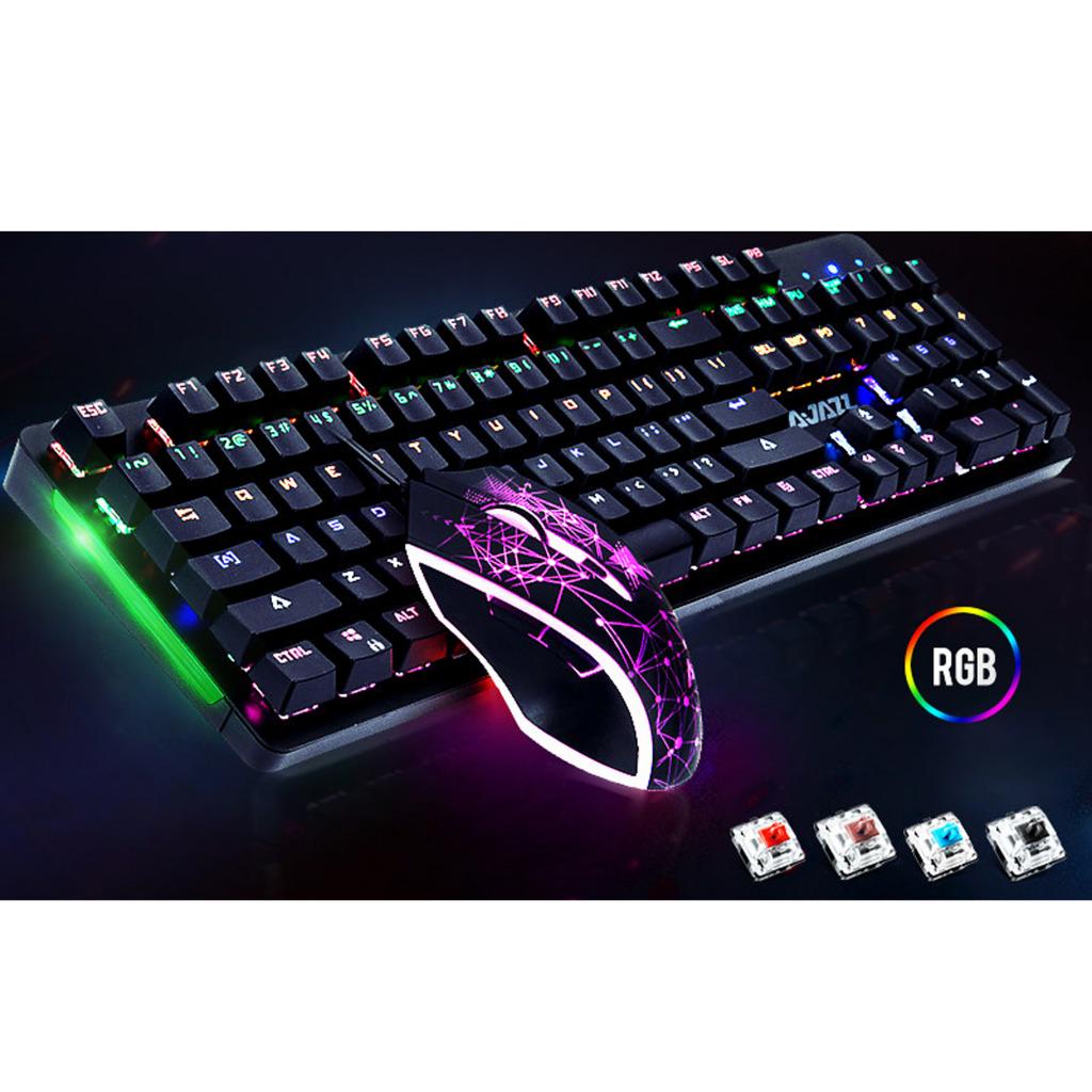 Gaming Mechanical Keyboard and Mouse Backlit 2400DPI For PC Brown Switches