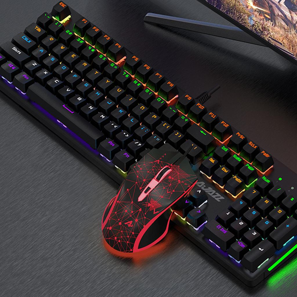 Gaming Mechanical Keyboard and Mouse Backlit 2400DPI For PC Brown Switches