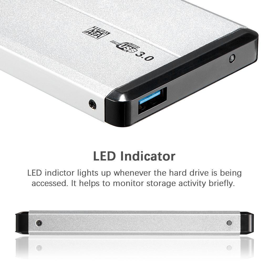 2.5in External USB Hard Drive Disk HDD Enclosure for Laptops Silver 2TB