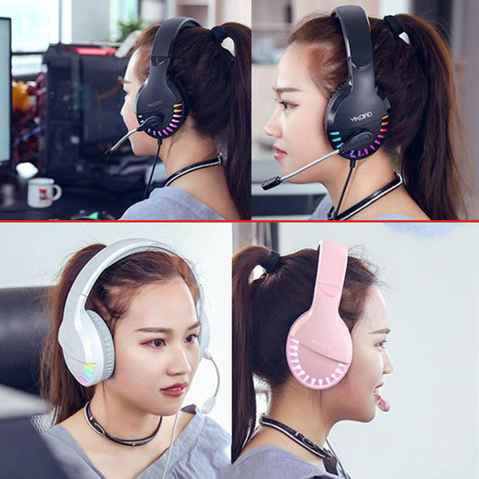 Stereo PC Gaming Headset Headphones Online Chatting with Microphone Pink A