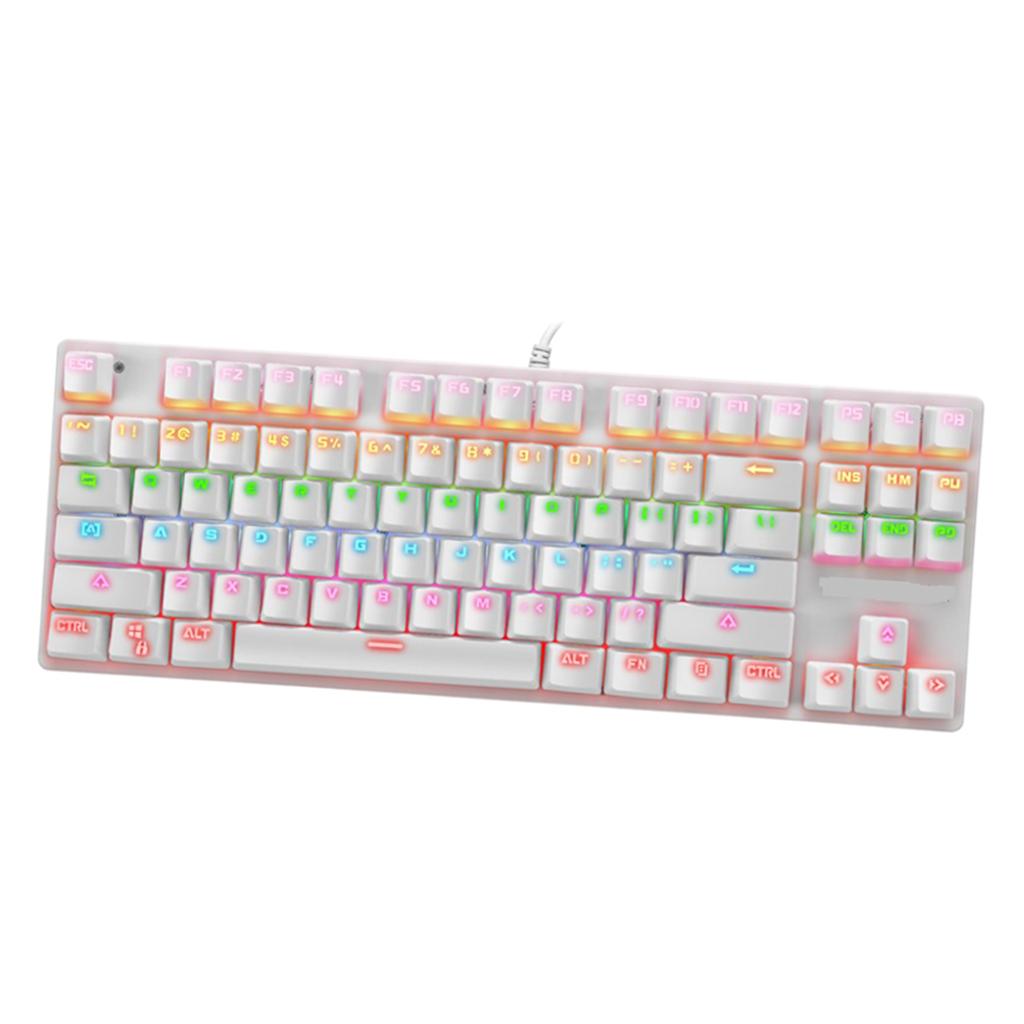 87 Keys Usb Wired Mechanical Keypad RGB Backlight Gaming PC Keyboard White