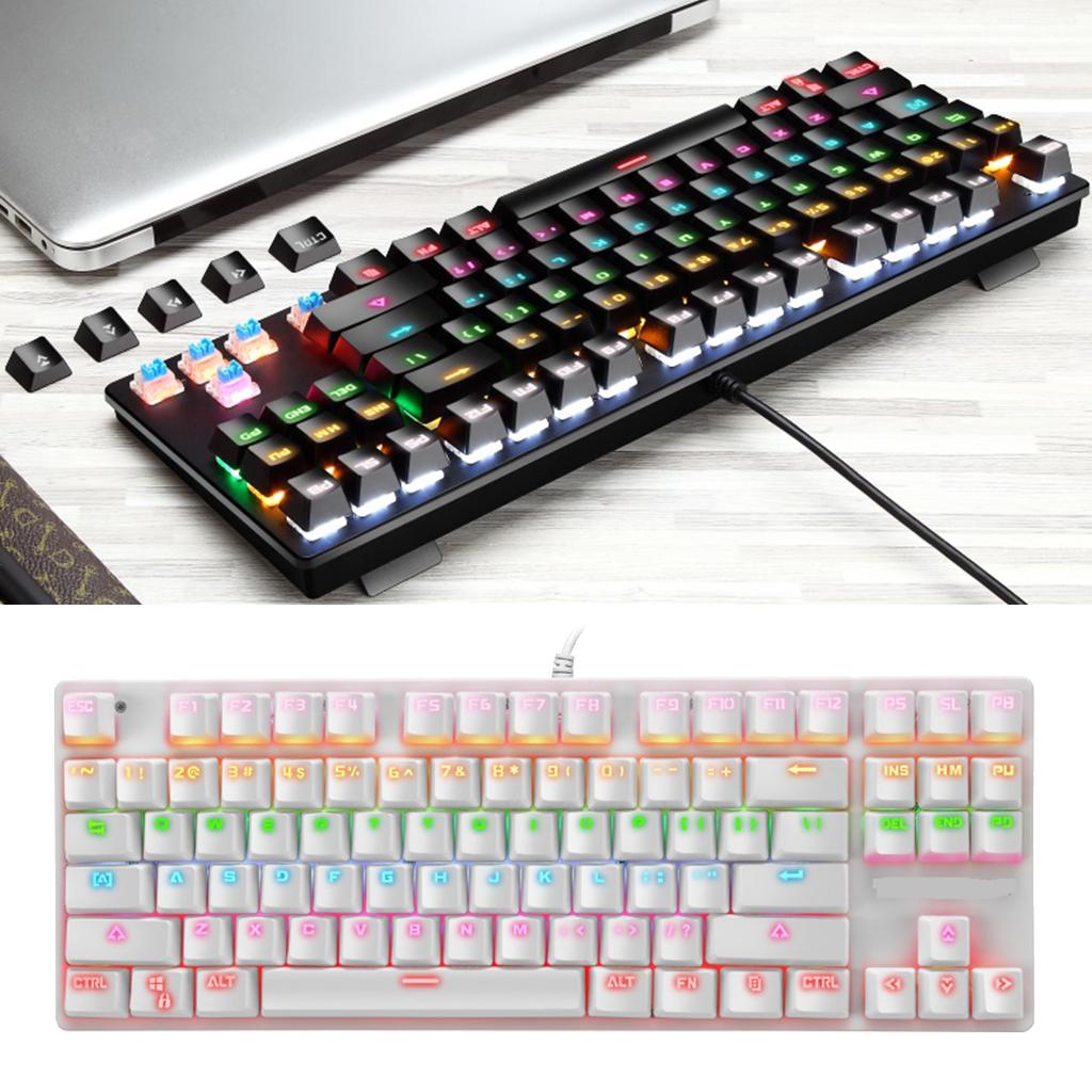 87 Keys Usb Wired Mechanical Keypad RGB Backlight Gaming PC Keyboard White
