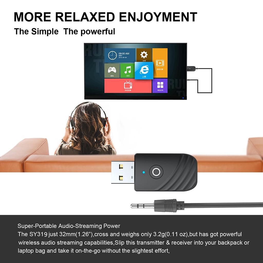 3 in 1 USB Bluetooth 5.0 Audio Transmitter Receiver Adapter for PC Car