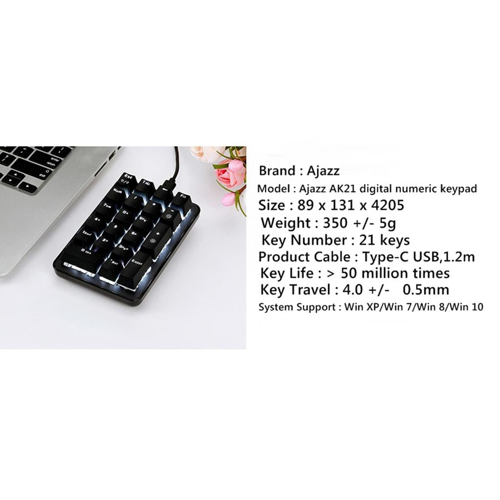 Ajazz Mini Gaming Keyboard Blue Switches 21 Keys Ergonomic Backlit Keypad