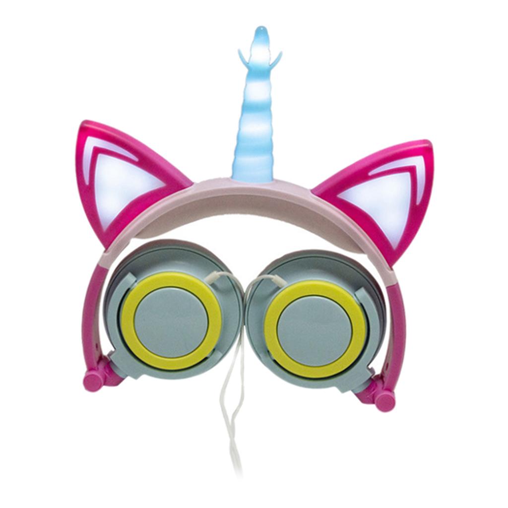 Cat Ear Unicorn Kids Headphones LED Flashing Girls Headband green blue