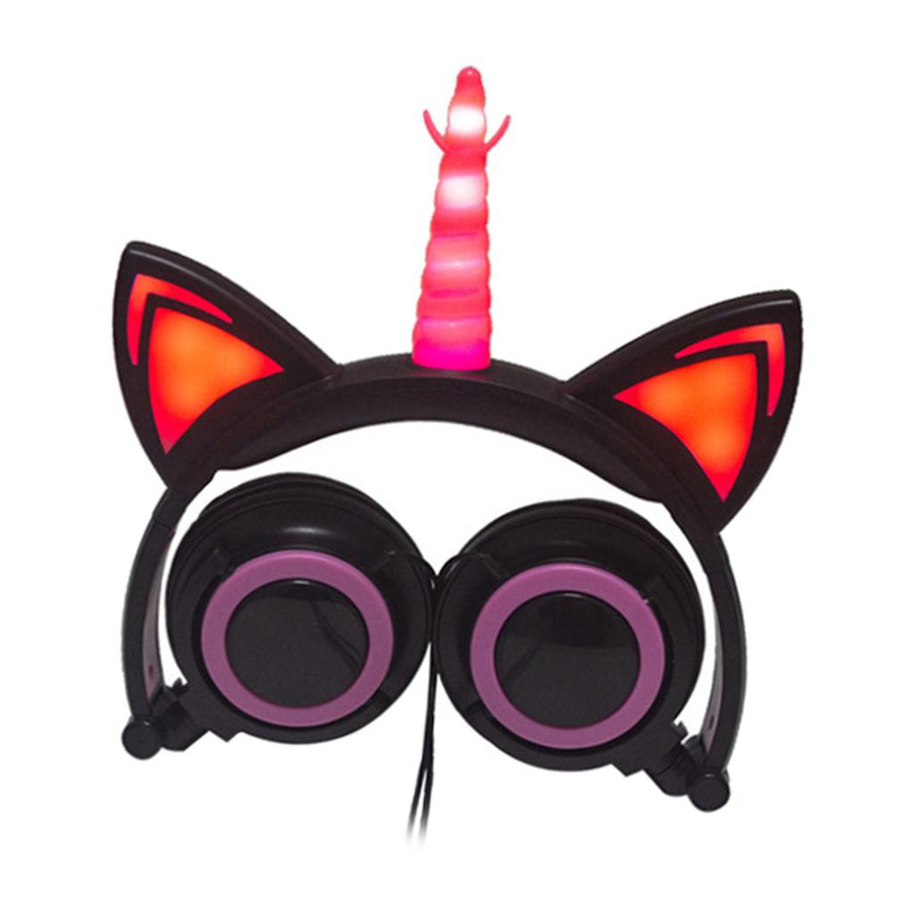 Cat Ear Unicorn Kids Headphones LED Flashing Girls Headband black pink