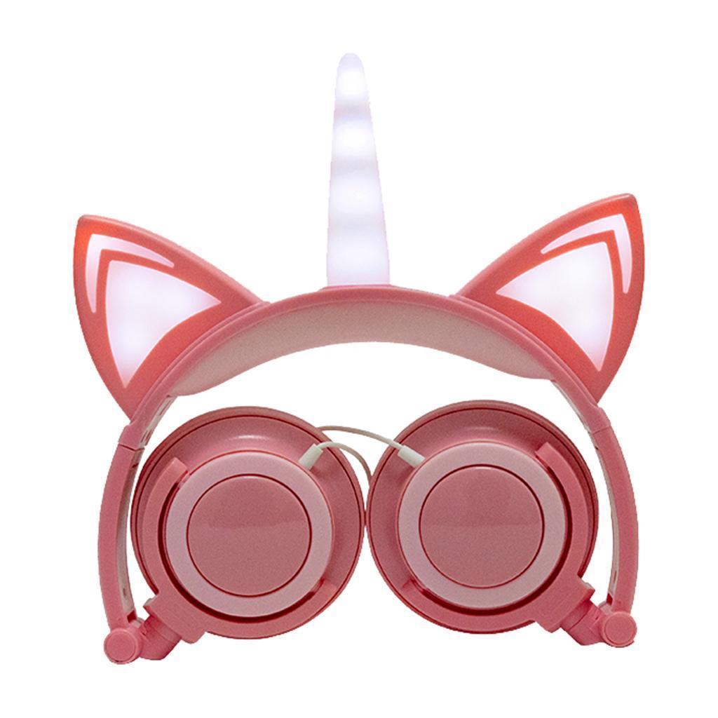Cat Ear Unicorn Kids Headphones LED Flashing Girls Headband pink  pink