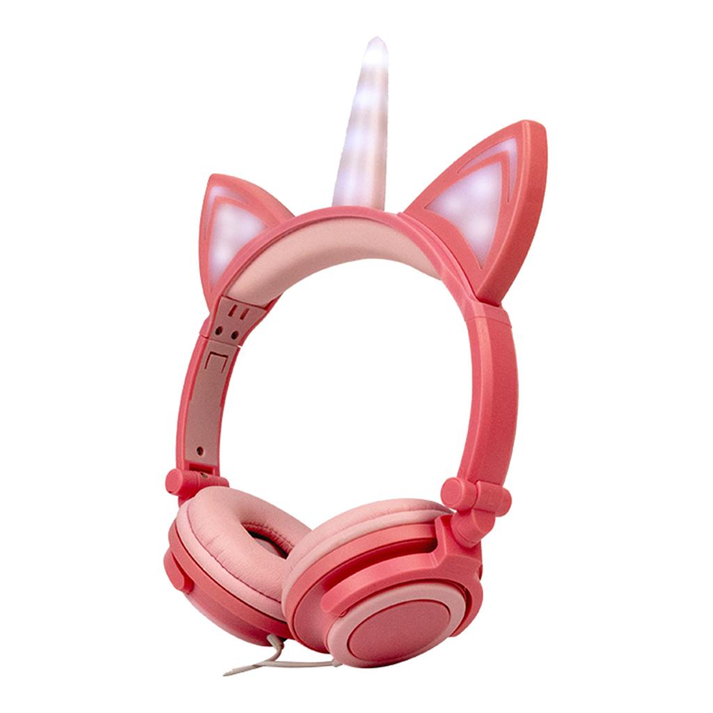 Cat Ear Unicorn Kids Headphones LED Flashing Girls Headband pink  pink