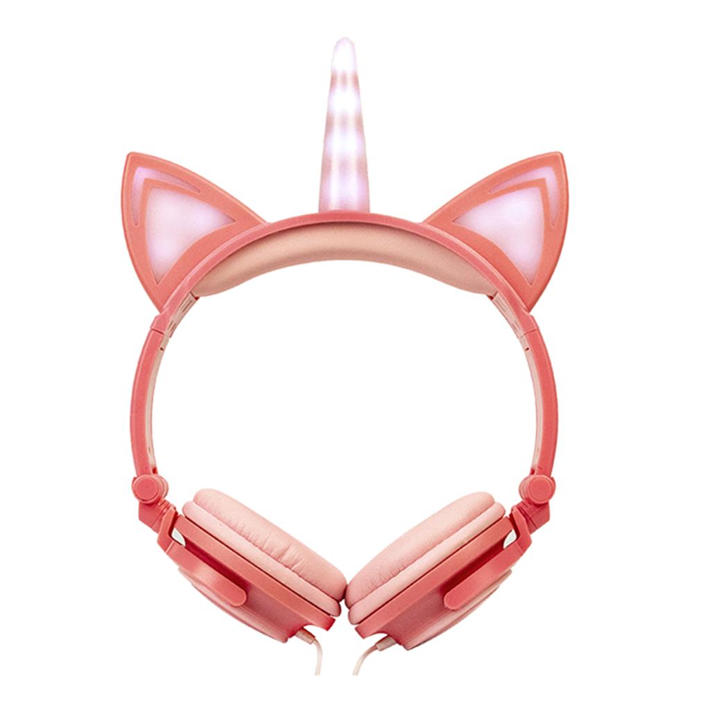 Cat Ear Unicorn Kids Headphones LED Flashing Girls Headband pink  pink