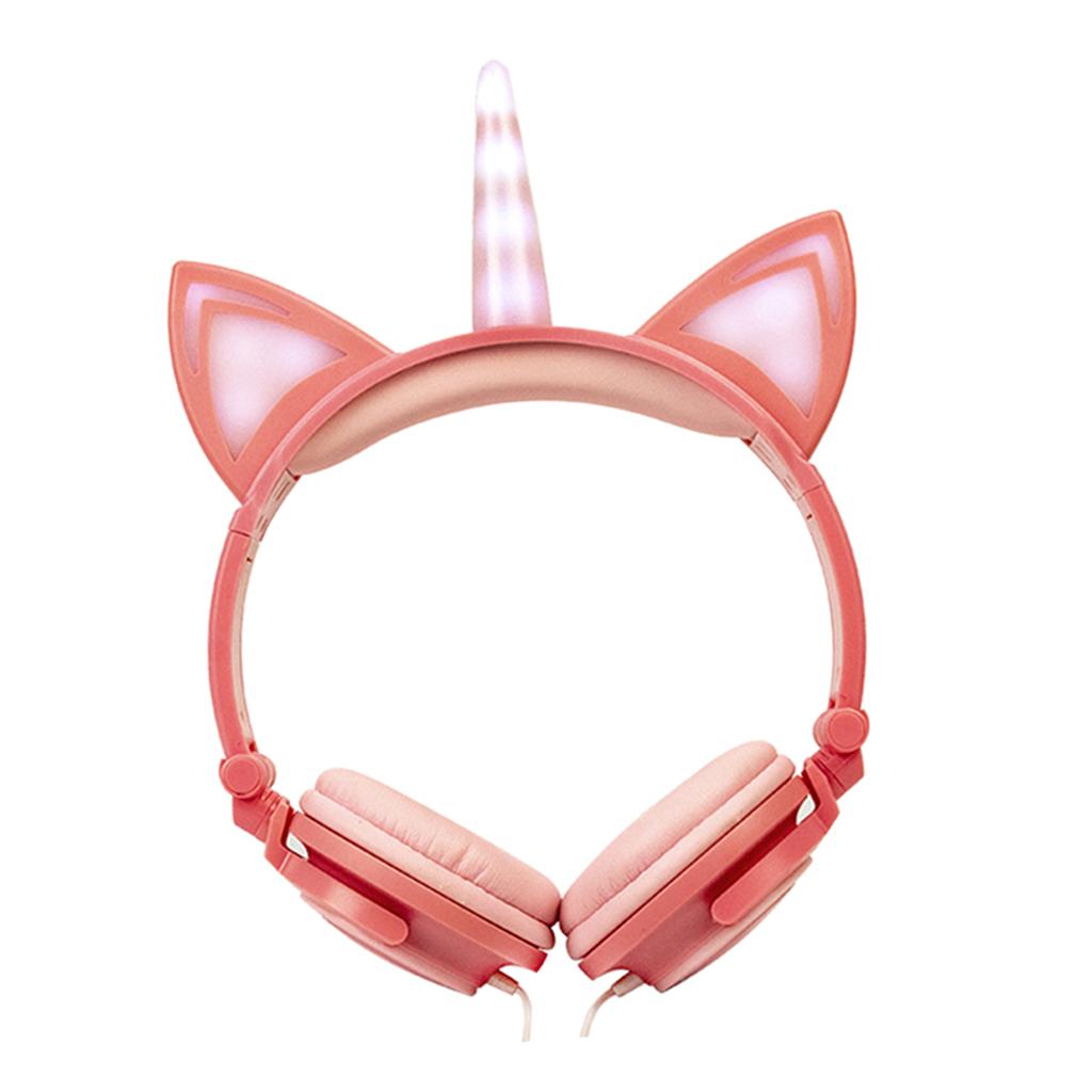 Cat Ear Unicorn Kids Headphones LED Flashing Girls Headband pink  pink